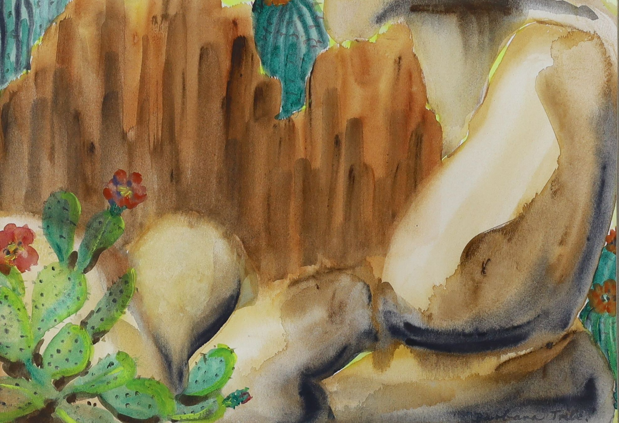 Barbara Tribe (1913-2000), two watercolours, Texas Canyon, Prickly Pear, Arizona and Waterfall, Colorado River, Arizona, signed with labels verso, 27 x 37cm